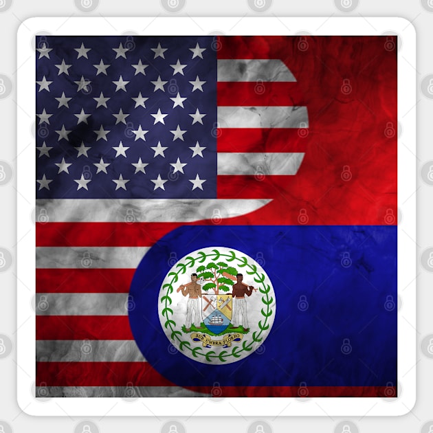 USA and Belize Dual Flag Yin Yang Combination Sticker by Family Heritage Gifts